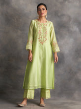Light Green Silk chanderi kurta with hand embroidery