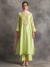 Light Green Silk chanderi kurta with hand embroidery