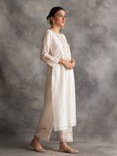 Off white Silk chanderi kurta with hand embroidery