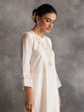 Off white  Silk chanderi kurta with hand embroidery