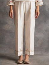 Off white silk chanderi palazzo with hand embroidery