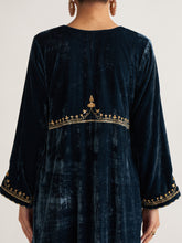 Deep blue velvet kurta with hand embroidery
