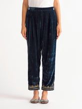 Deep blue velvet palazzo with embroidery