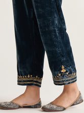 Deep blue velvet palazzo with embroidery