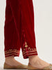 Deep red velvet palazzo with embroidery