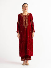 Deep Red velvet kurta with hand embroidery