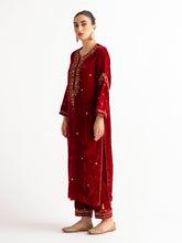 Deep Red velvet kurta with hand embroidery
