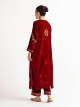 Deep Red velvet kurta with hand embroidery