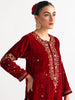 Deep Red velvet kurta with hand embroidery