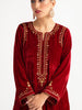Deep Red velvet kurta with hand embroidery