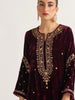 Wine velvet kurta with hand embroidery