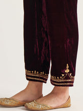 Wine  velvet palazzo with embroidery