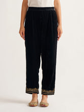 Black velvet palazzo with embroidery