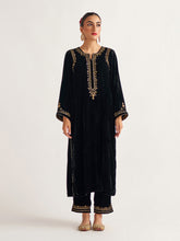 Black velvet kurta with hand embroidery