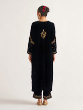 Black velvet kurta with hand embroidery