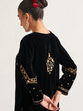 Black velvet kurta with hand embroidery