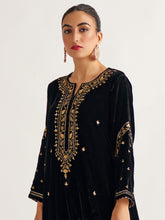 Black velvet kurta with hand embroidery