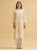 Off white gold striped cotton kurta with embroidery