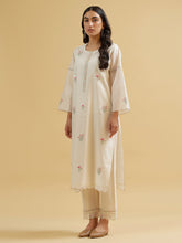 Off white silk chanderi embroidered kurta