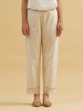 Off white cotton palazzo with embroidered hem
