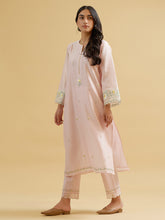 Pastel Pink silk chanderi embroidered kurta