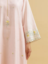 Pastel Pink silk chanderi embroidered kurta
