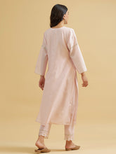 Pastel Pink silk chanderi embroidered kurta with scalloped placket