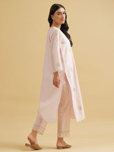Pastel Pink silk chanderi embroidered kurta with scalloped placket