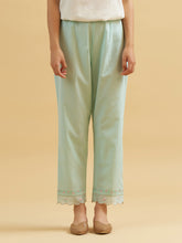 Mint cotton palazzo with embroidered hem