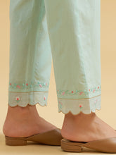 Mint cotton palazzo with embroidered hem