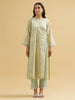 Mint gold striped embroidered cotton angrakha