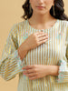 Mint gold striped cotton kurta with embroidery