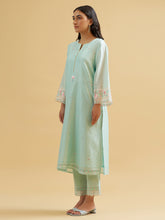 Mint silk chanderi embroidered kurta with scalloped sleeves