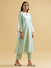 Mint silk chanderi embroidered kurta with scalloped sleeves