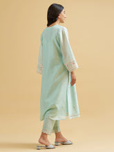 Mint silk chanderi embroidered kurta with scalloped sleeves