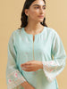Mint silk chanderi embroidered kurta with scalloped sleeves