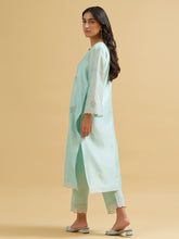 Mint silk chanderi embroidered kurta with scalloped placket