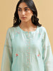 Mint silk chanderi embroidered kurta with scalloped placket