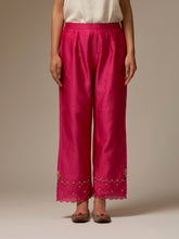 Fuchsia Silk Chanderi Palazzo with hand embroidery