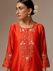 Orange Silk Chanderi kurta with hand embroidery