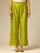 Lime Green Silk Chanderi Palazzo with hand embroidery