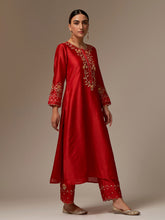 Red Silk Chanderi kurta with hand embroidery