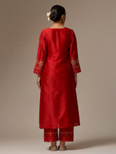 Red Silk Chanderi kurta with hand embroidery