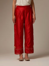 Red Silk Chanderi Palazzo with hand embroidery