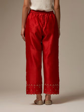 Red Silk Chanderi Palazzo with hand embroidery