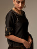 Black Silk Chanderi blouse with hand embroidery