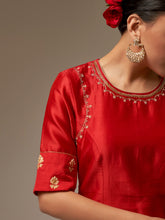 Red Silk Chanderi blouse with hand embroidery