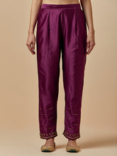 Wine silk chanderi palazzo with hand embroidery