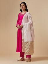 Light pink hand embroidered silk chanderi dupatta