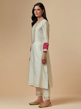 Off white silk chanderi a-line hand embroidered kurta